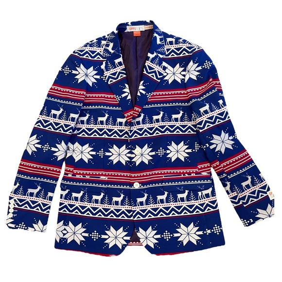 OppoSuits Christmas Men’s 2-Piece The Rudolph Suit Blue Red Reindeer Snowflakes - Picture 5 of 9